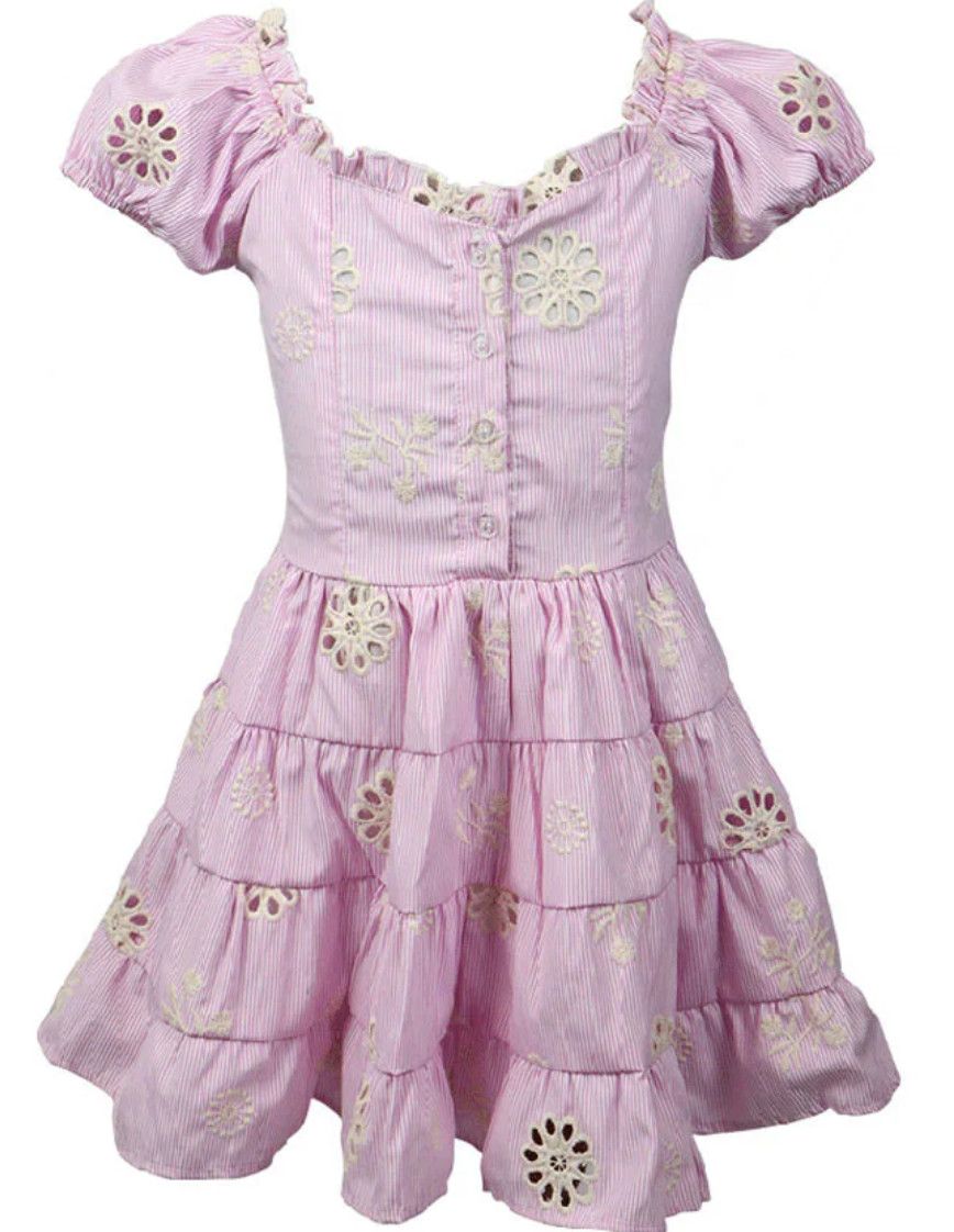 eyelet puff sleeve mini dress- pink