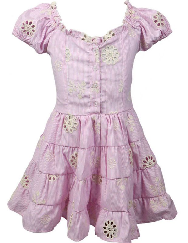 eyelet puff sleeve mini dress- pink