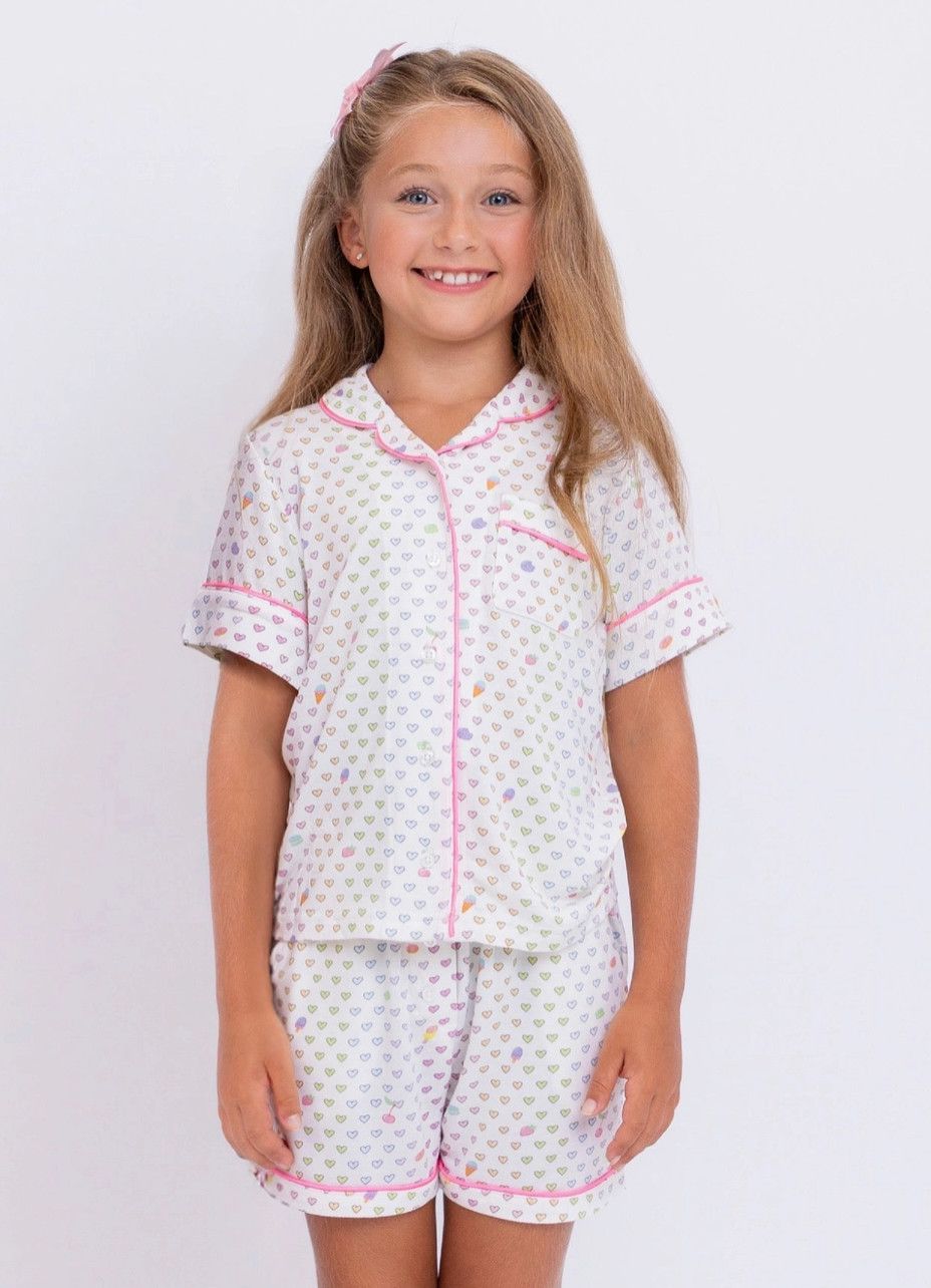 multi heart pajama short set