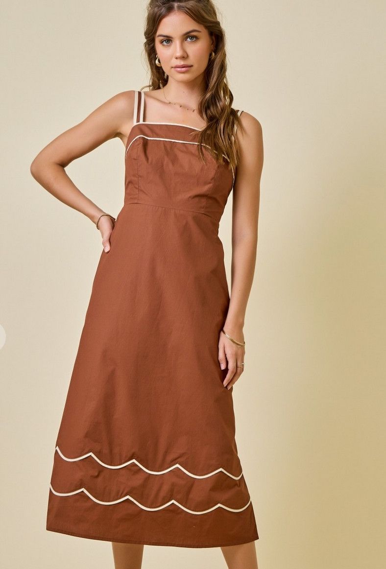 contrast piping midi- brown