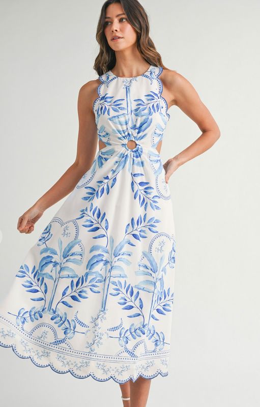 riviera scallop midi dress- blue