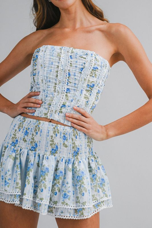 ava floral corset mini set- blue