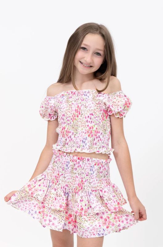 spring garden smocked skirt set