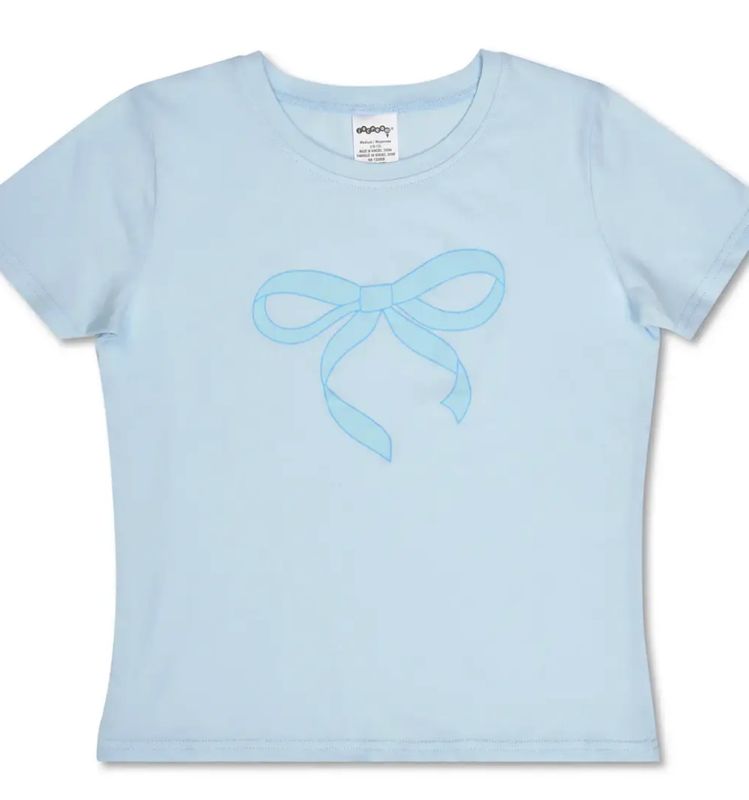 blue bow tee