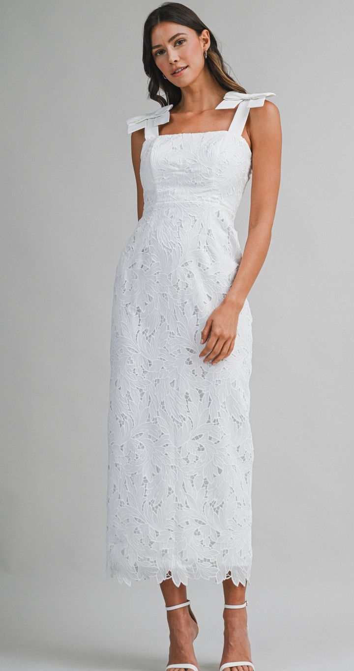 eyelet lace midi dress- off white