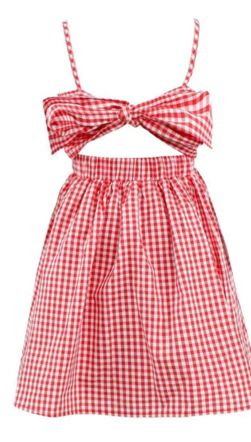 red gingham bow dress