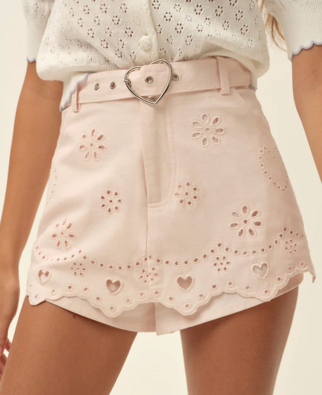 heart eyelet denim skort