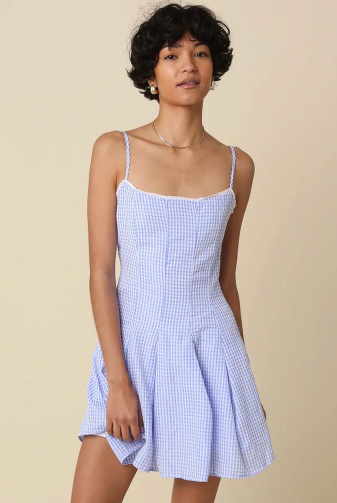 rosette gingham mini dress