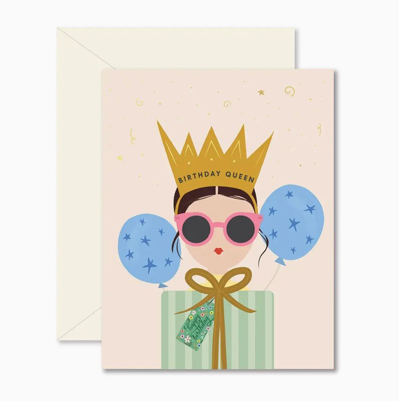 birthday queen brunette card