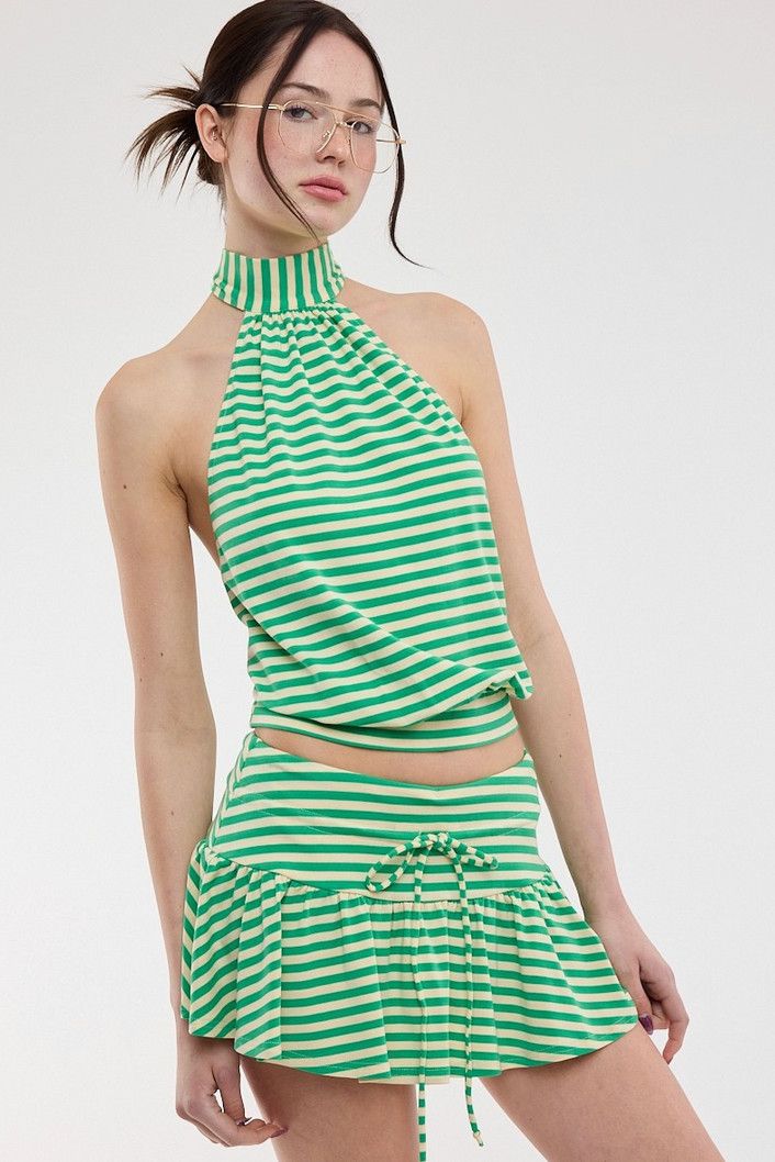 vivid stripe halter mini set
