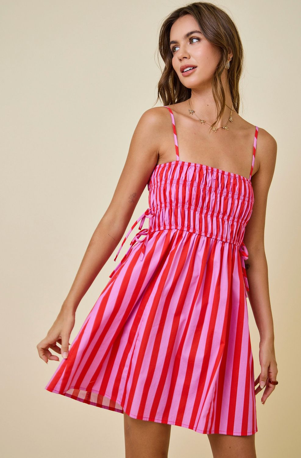 striped mini summer dress w/ ties