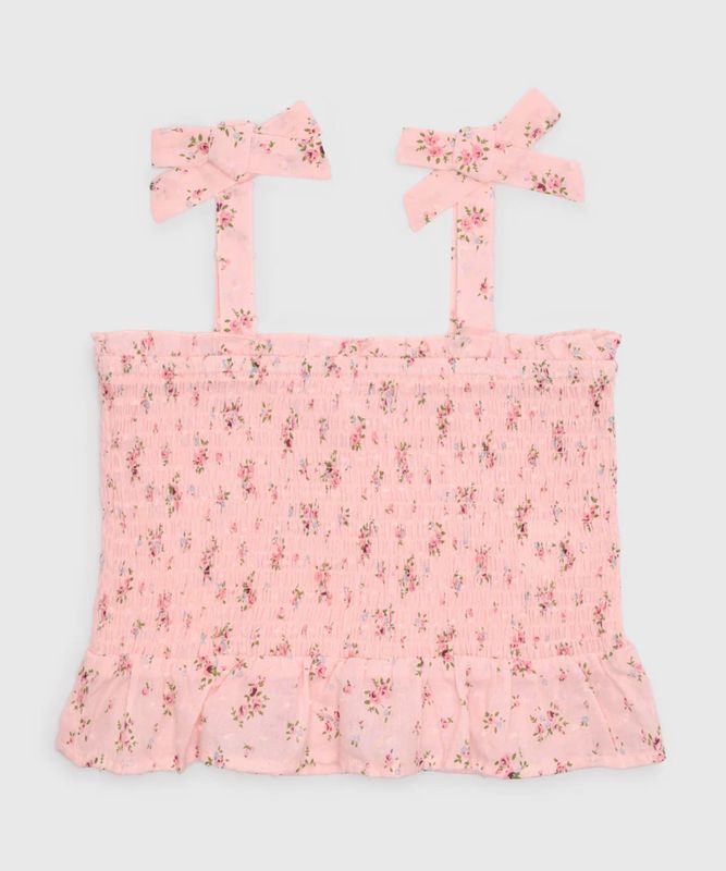 tie smock tank- pink floral
