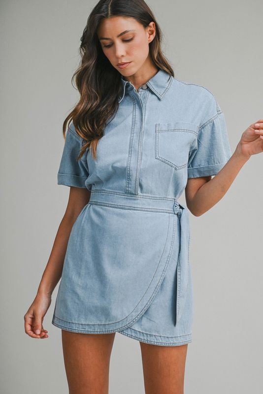 denim wrap skirt mini dress