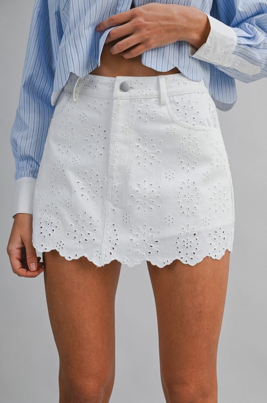 floral eyelet denim short