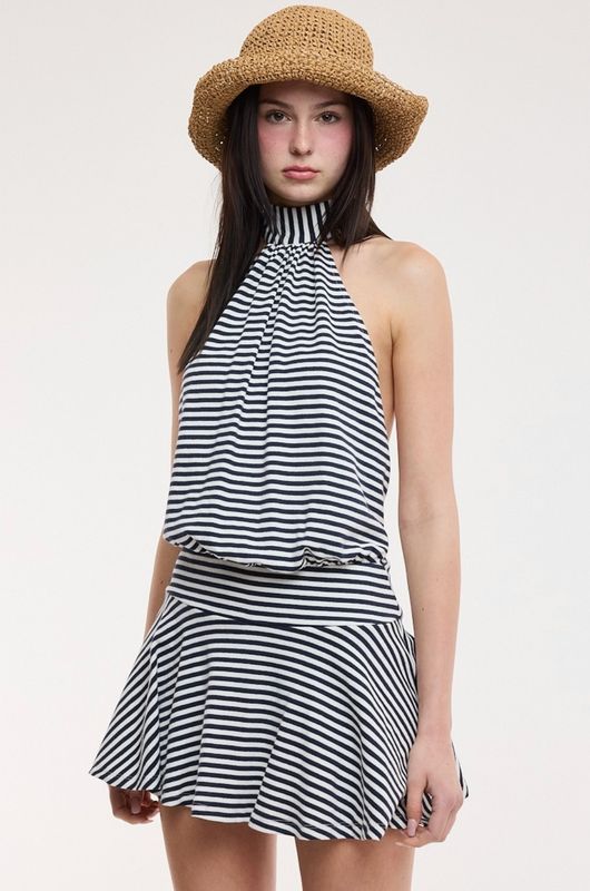 narrow stripe halter mini dress