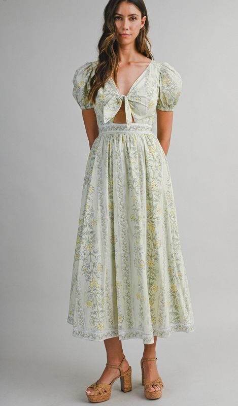 floral puff sleeve midi dress