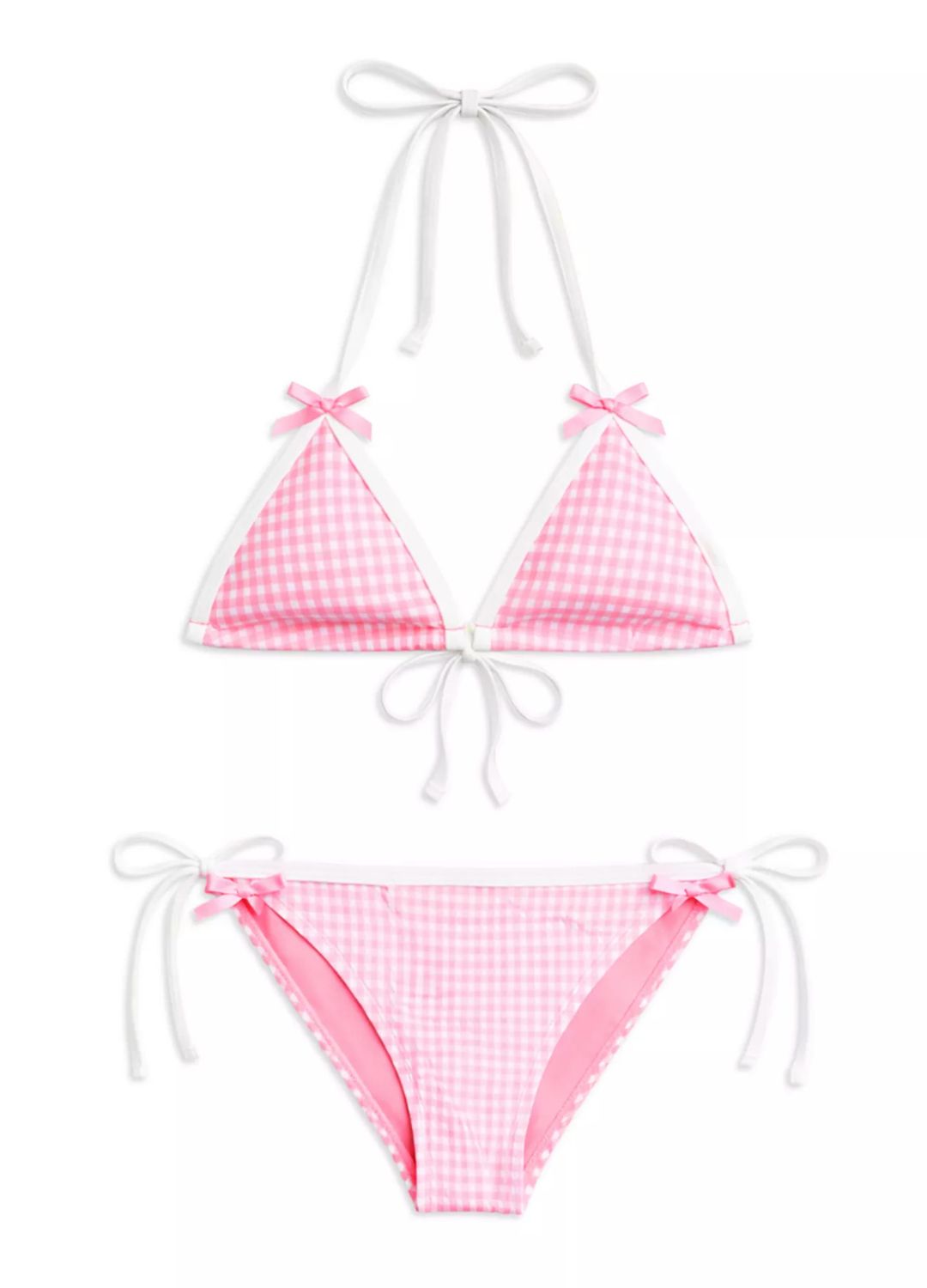 coral gingham tween bikini