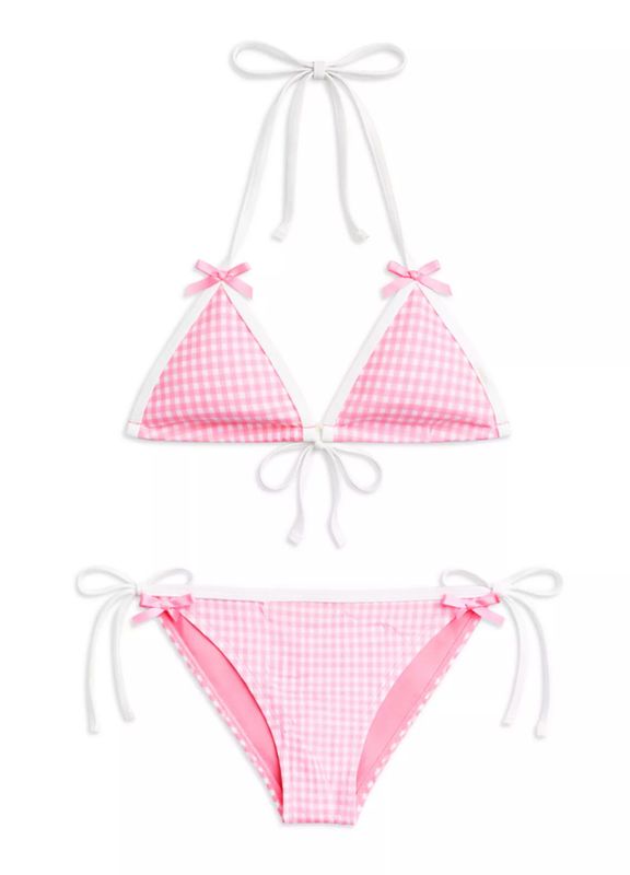 coral gingham tween bikini