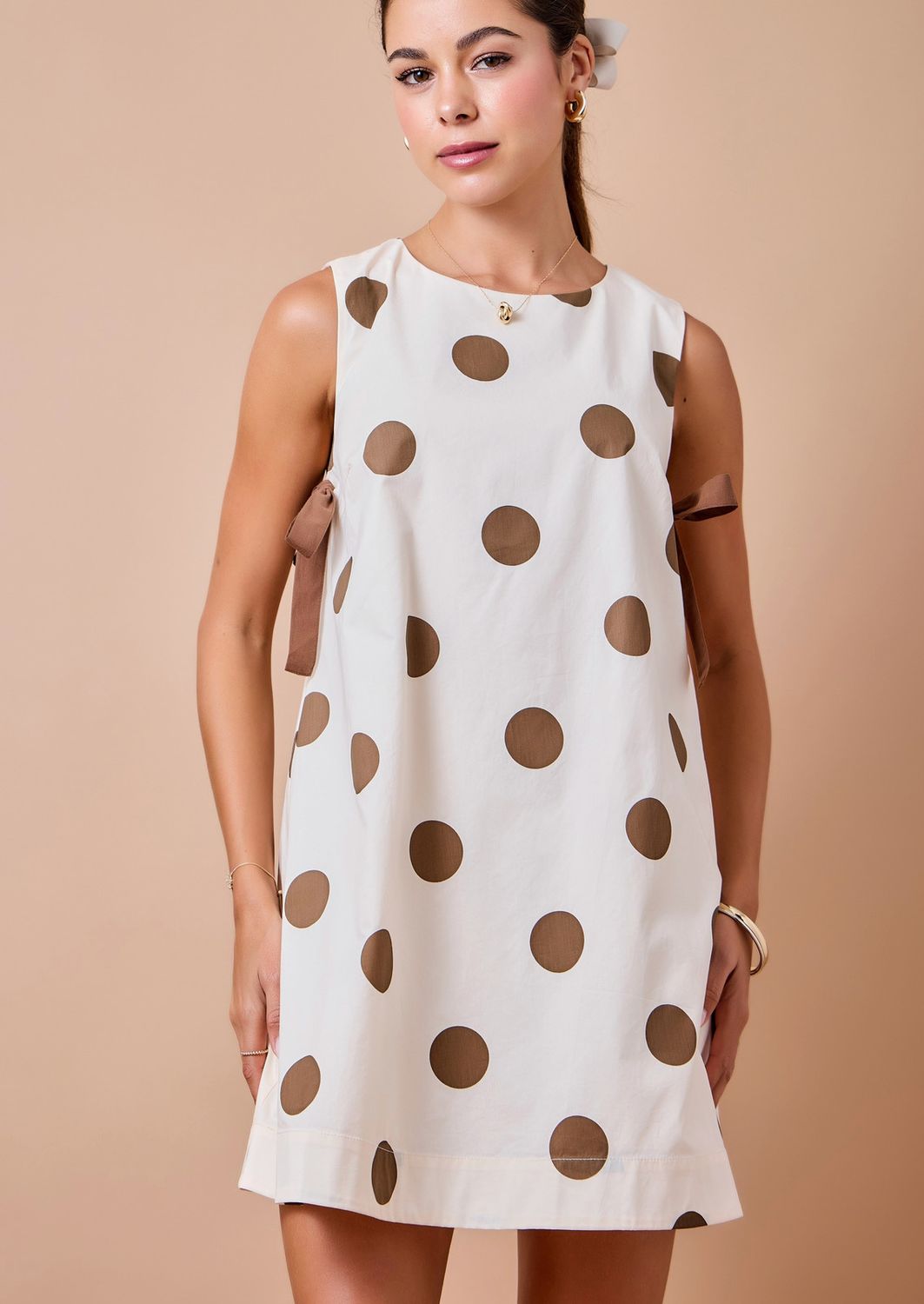 coco dot dress- brown/cream