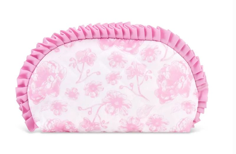 pretty pink toile oval cosmetic bag