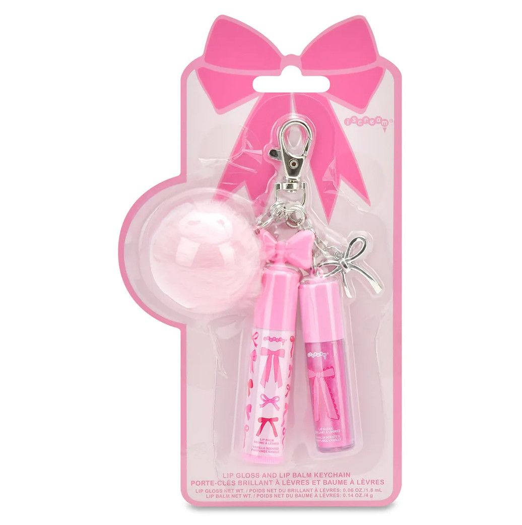 bow lip gloss and balm keychain set