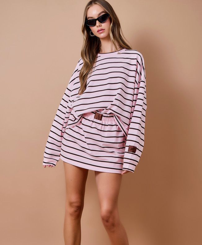 striped lounge skirt set