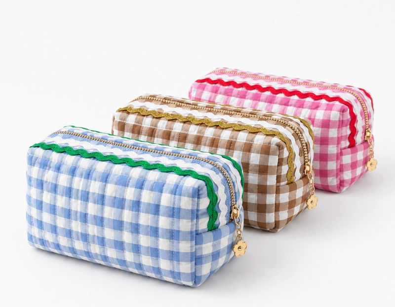 color wave gingham cosmetic bag