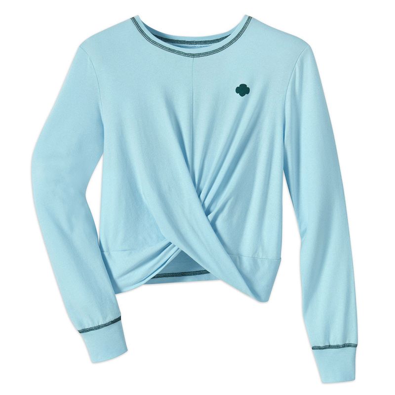 Sky Blue Twist Front Long Sleeve T-Shirt