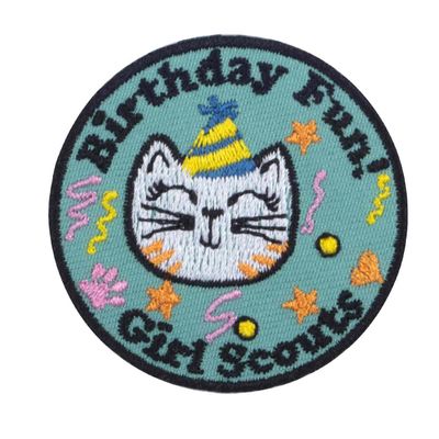 Birthday Fun Cat Iron-On Fun Patch