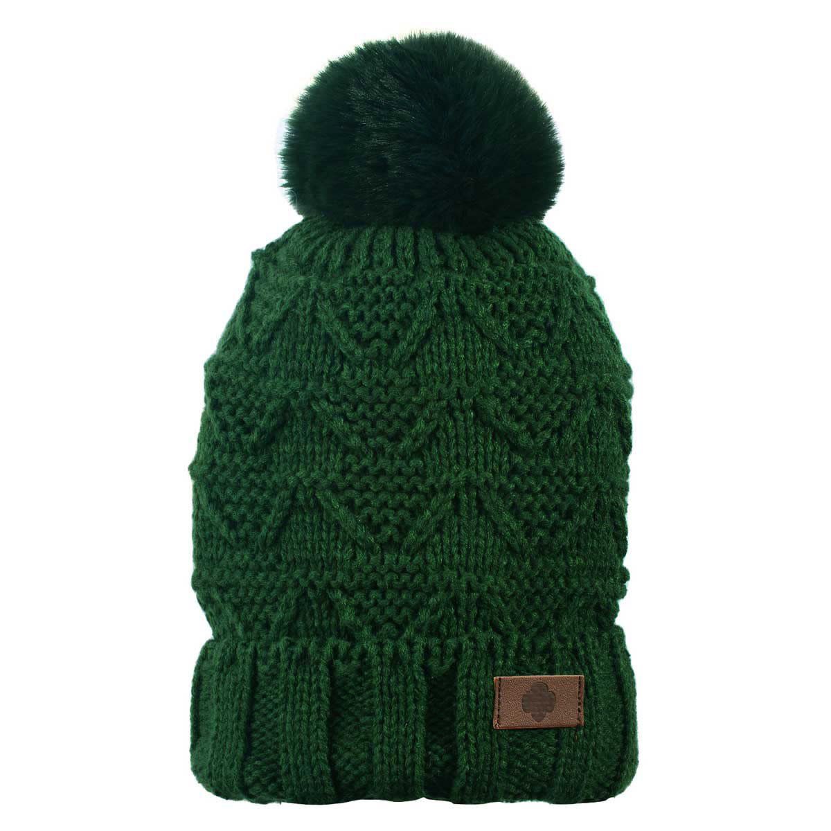 Green Cuffed Pom Pom Hat