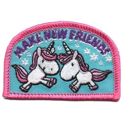 Make New Friends Fun Patch (unicorns on blue)