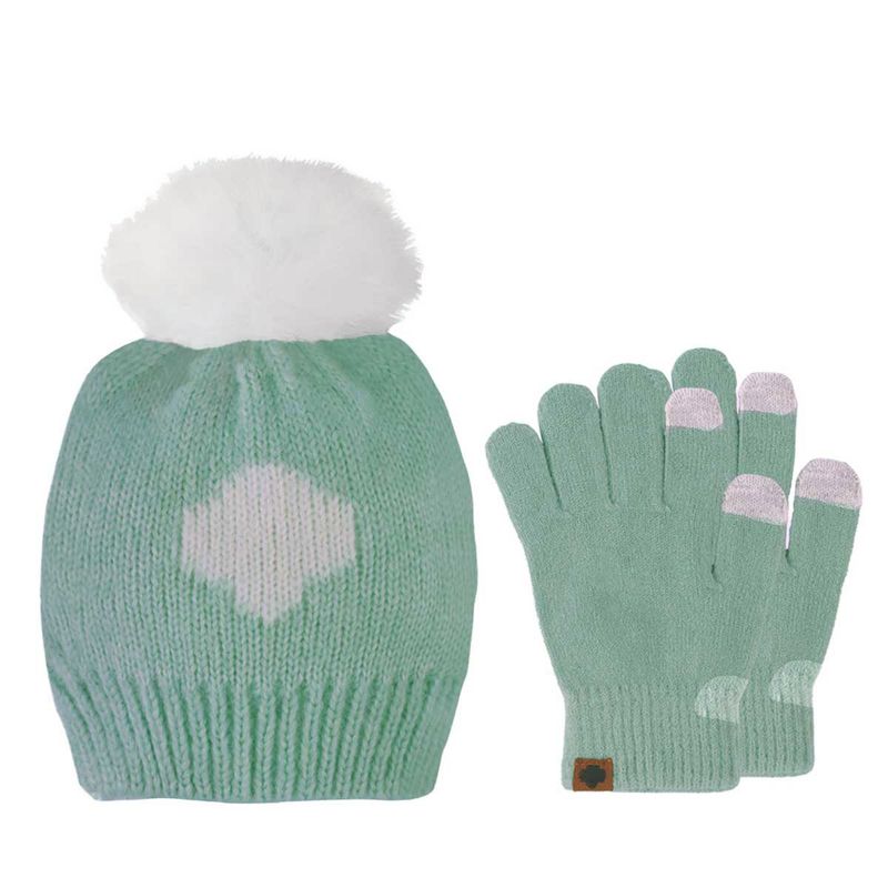 Girl Scout Pom Pom Hat and Gloves Set - Mint Green