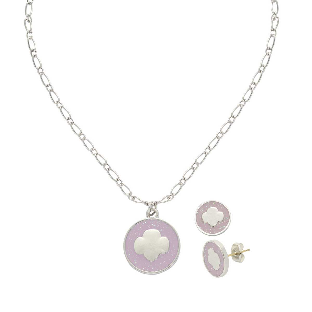 Purple Glitter Trefoil Necklace and Earring Set