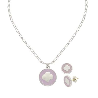 Purple Glitter Trefoil Necklace and Earring Set