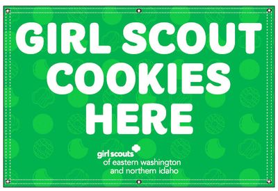 Girl Scout Cookies Here Banner - Green with Green Cookies