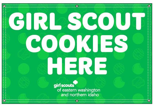 Girl Scout Cookies Here Banner - Green with Green Cookies