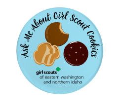 Ask Me About Girl Scout Cookies 2.25&quot; Button Pin - Blue