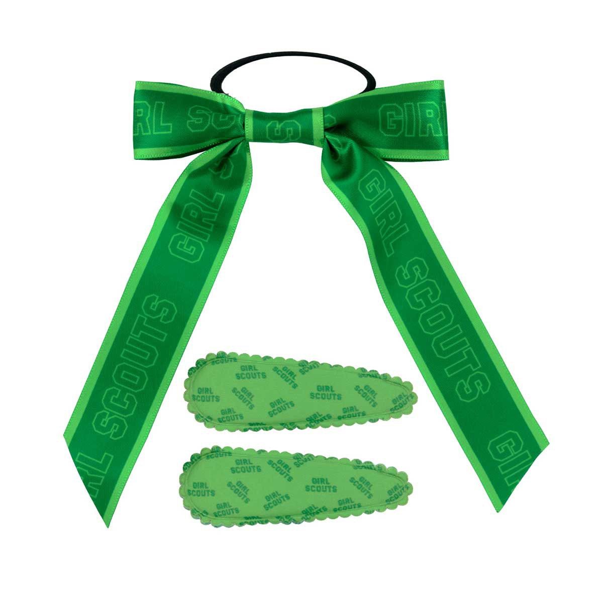 Girl Scout Green Hair Bow and Barrette Set