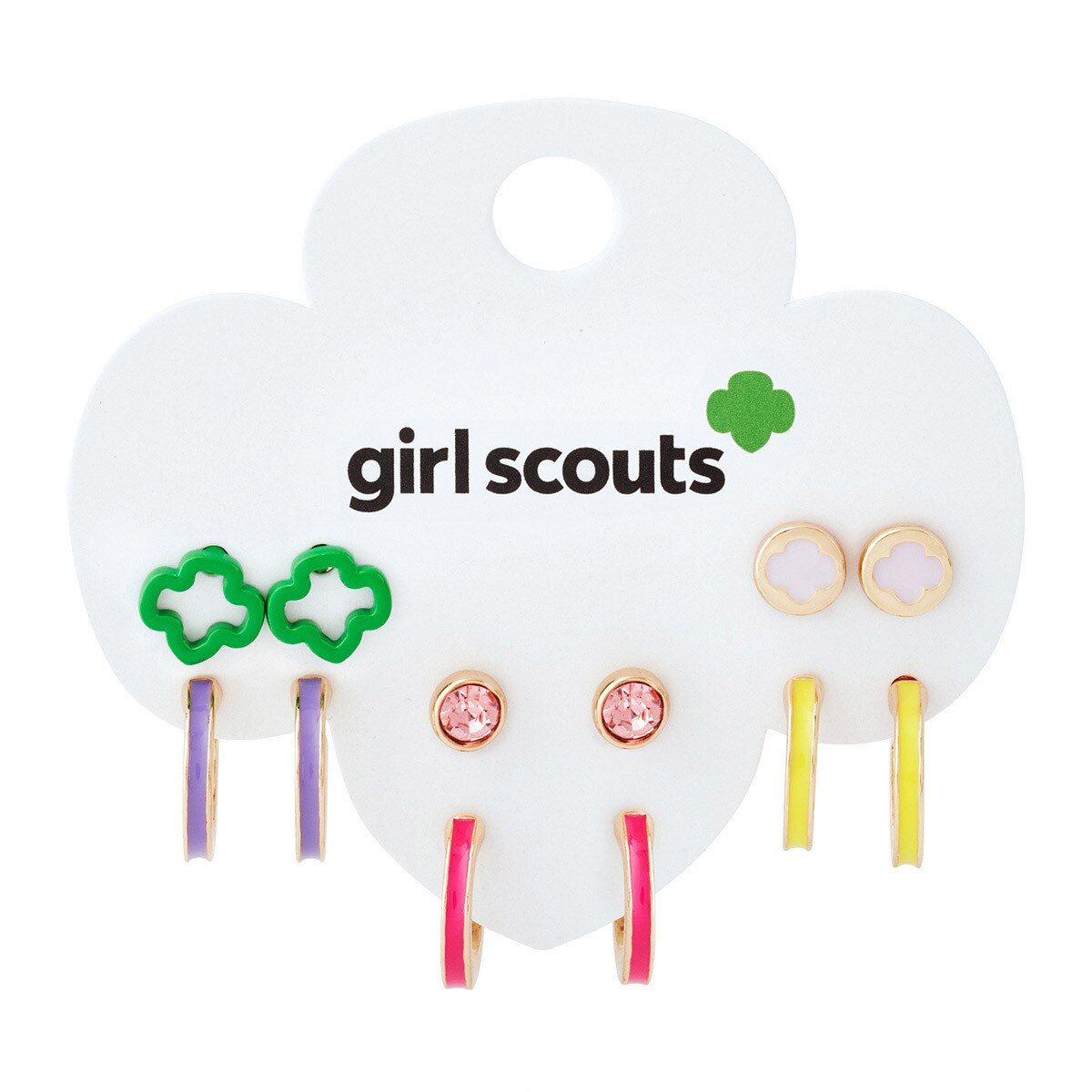 Trefoil Studs and Hoops Earring Set - 6 Pair