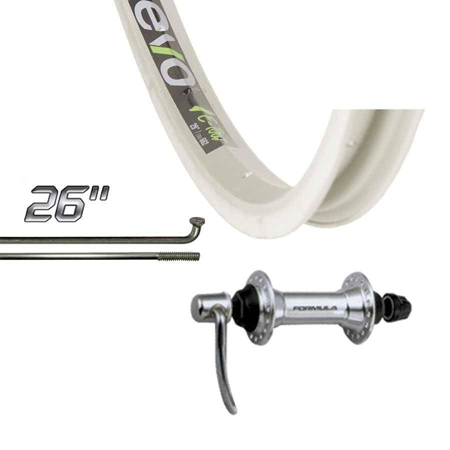 Wheel Shop, Front 26&#39;&#39; Wheel, Evo E-Tour 20 Silver / FM-21-FQR, 36 Steel Silver Spokes, QR