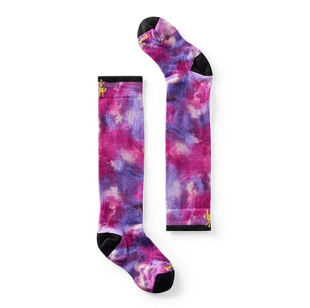 SMARTWOOL Ski Zero Cushion Tie Dye Print OTC Socks Youth, Color: Purple Iris, Size: LG