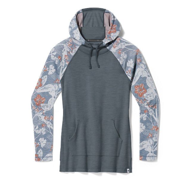 SMARTWOOL Womens Thermal Merino Drape Neck Hoodie, Color: Winter Sky Floral, Size: XS