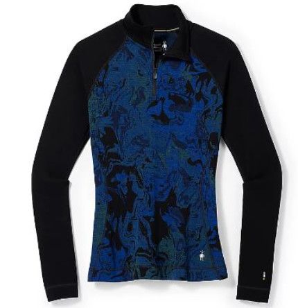 SMARTWOOL Womens Classic Thermal Merino Baselayer Pattern 1/4 Zip Boxed, Color: Blueberry Hill, Size: SM