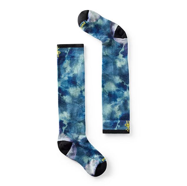 SMARTWOOL Ski Zero Cushion Tie Dye Print OTC Socks Youth, Color: Deep Navy, Size: LG