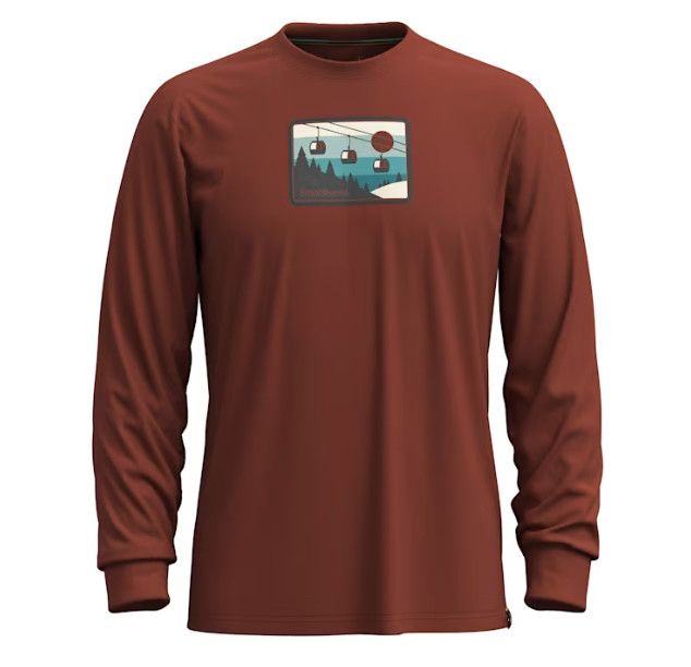 SMARTWOOL Gondola Ride Graphic Long Sleeve Tee, Color: Pecan Brown, Size: L