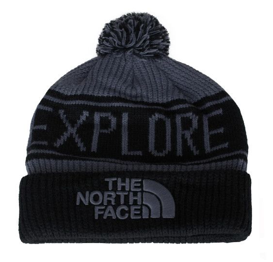 THE NORTH FACE Retro TNF Pom Beanie, Color: Grey/Black