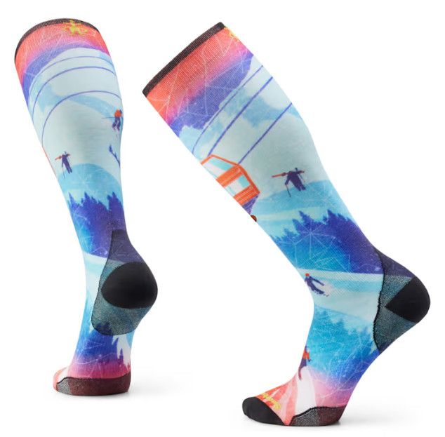 SMARTWOOL Ski Zero Cushion Ski Day Print OTC Socks, Color: Laguna Blue, Size: SM