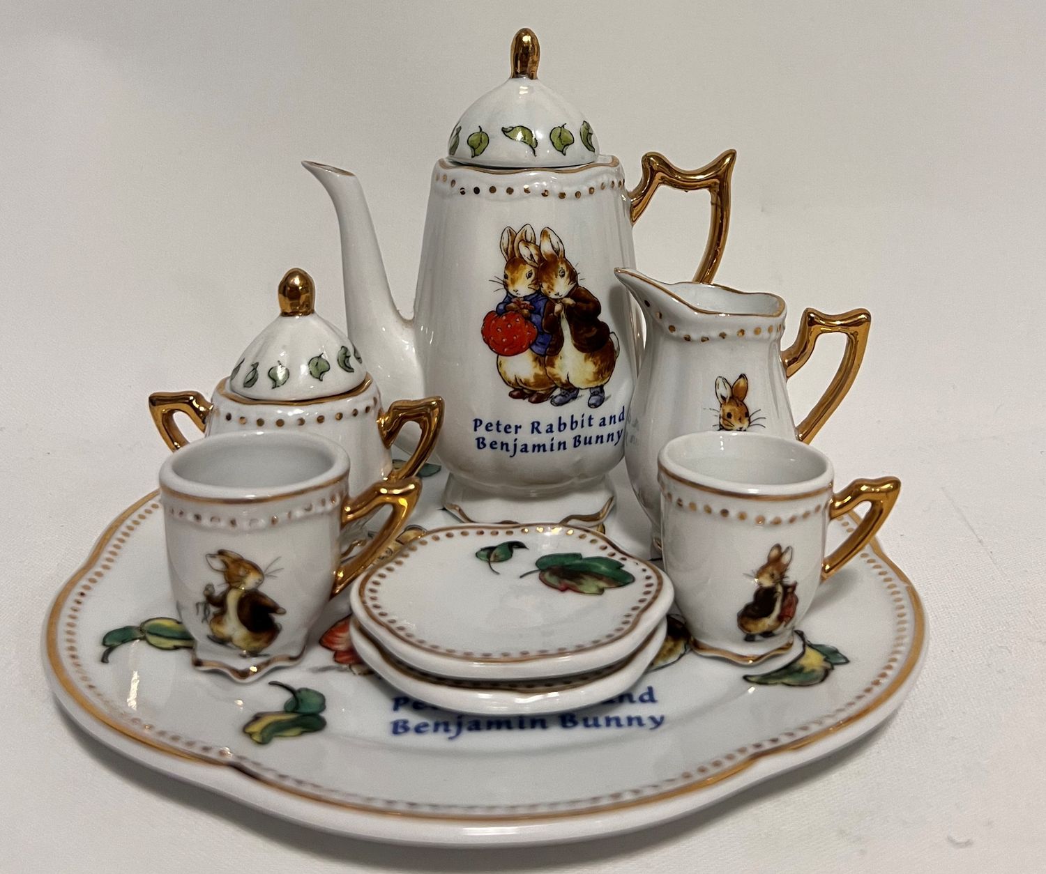 Peter Rabbit Benjamin Bunny Vintage 10 Piece Miniature Tea Set