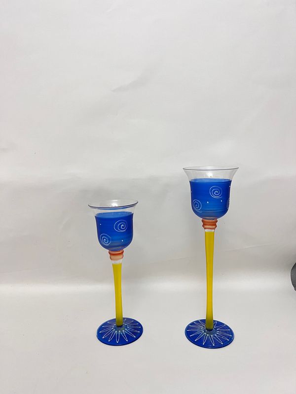HANDPAINTED CELESTAL CANDLESTICK HOLDERS