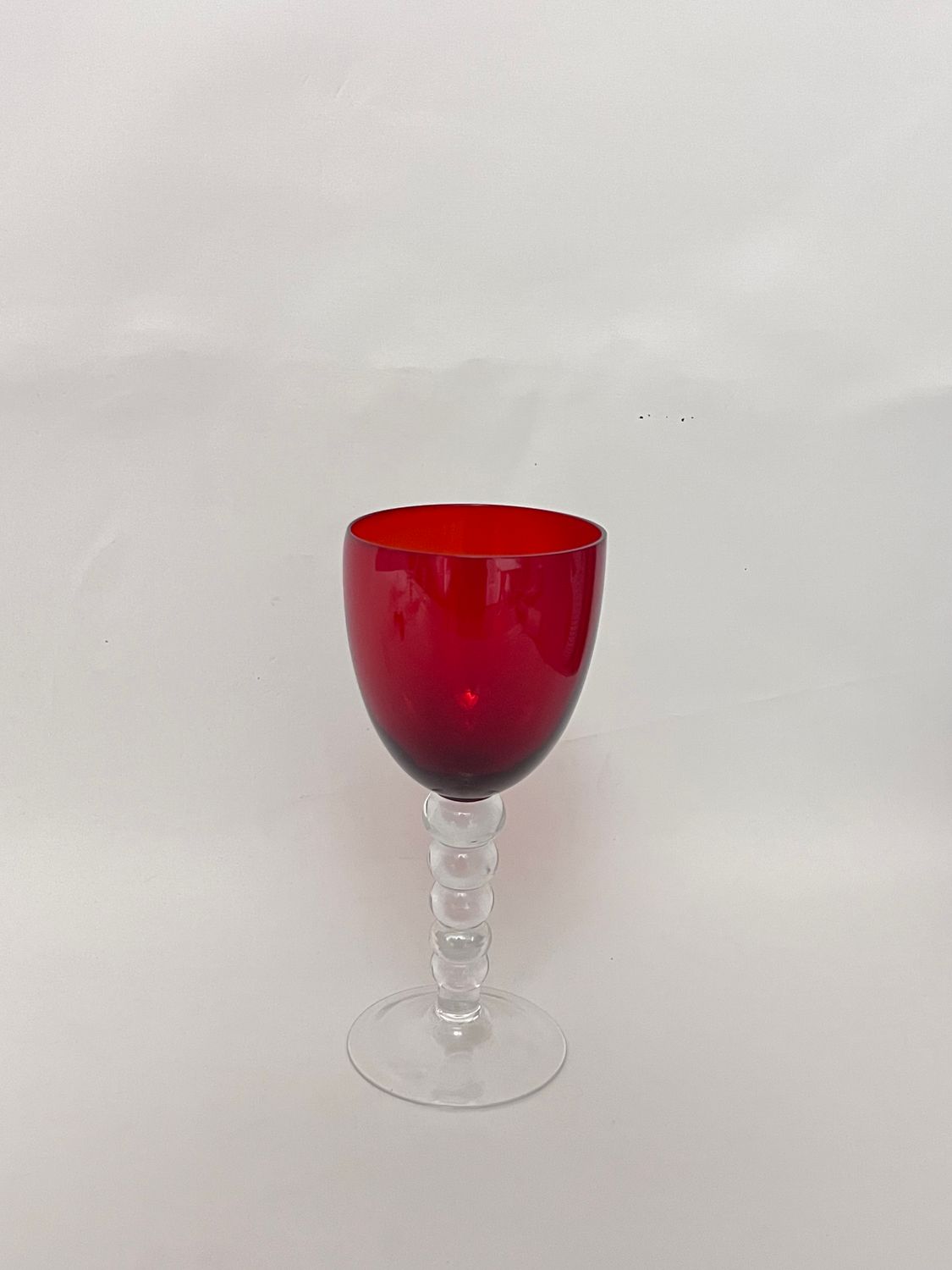 RUBY WINE GLASS STACKED BUBBLES 7 7/8"